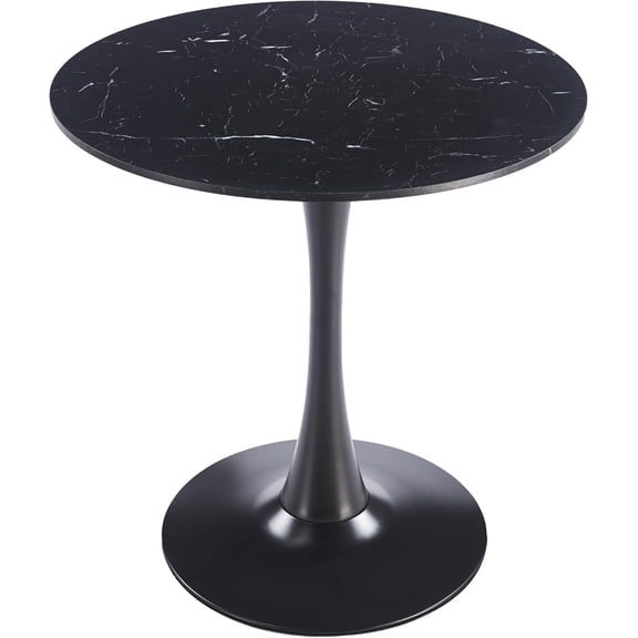 LeisureMod Bristol 35" Wide Round Dining Table Bivel Design MDF Wood Top and Black Stainless Steel Pedestal Base Accent Table Mid-Century Café Table, Kitchen Dining Room Furniture (Black Marble)