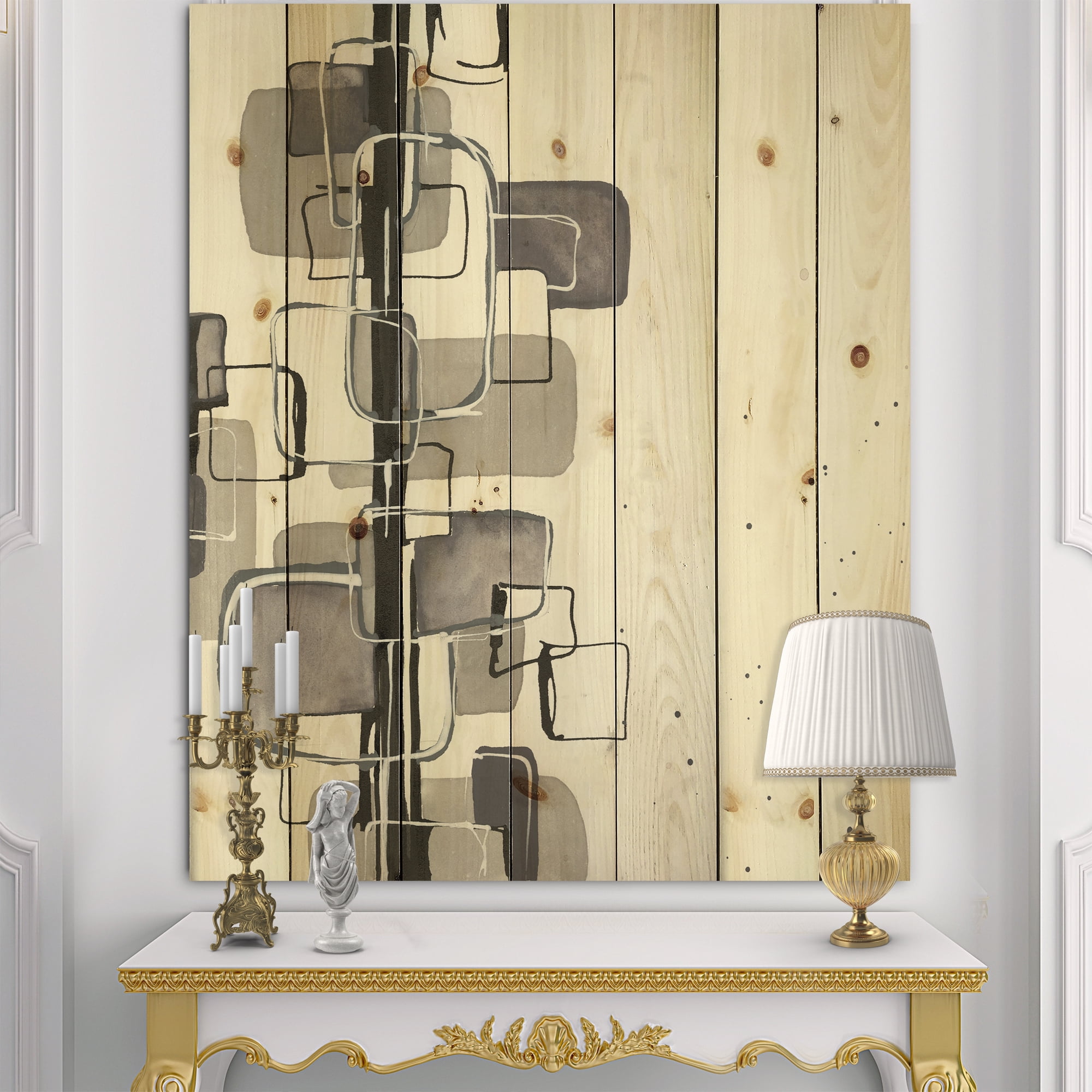 Designart 'Abstract Glam Dancing shape IV' Modern & Contemporary Print on Natural Pine Wood