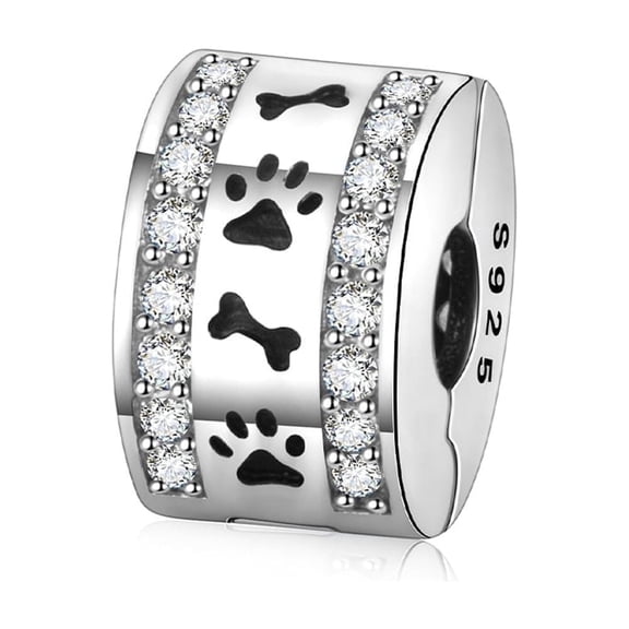 925 Sterling Silver Paw Print Bone Clip Charm for Bracelets Charms & Bangle Pendant Jewelry