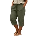 thumbnail image 6 of Women's Plus Size Casual Solid Lace Trim Drawstring 3/4 Pants, Cotton Linen Blend Summer Capris, Soft Elastic Waist Side Pockets, Lightweight Breathable for Work Walking | TruHer,Army Green L, 6 of 6