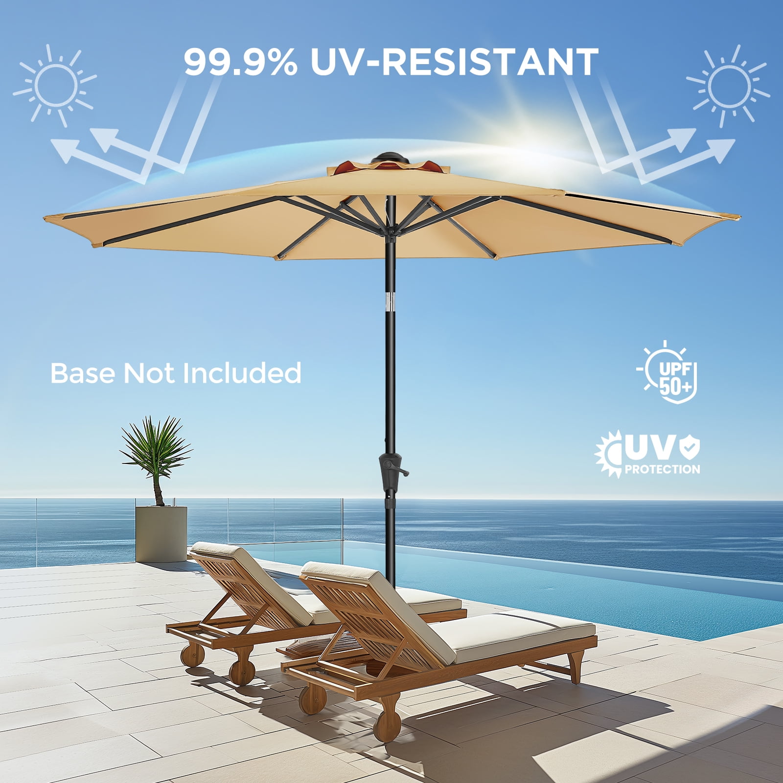 9ft Outdoor Patio Umbrella, Outdoor Table Umbrella with Push Button Tilt and Crank, Market Umbrella 6 Sturdy Ribs, Yard Umbrella