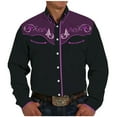 thumbnail image 3 of Button Up Shirt Men Vintage Pearl Snap Shirt Rhinestone Cowboy Cut Western Embroidered Turndown Collar Long Sleeve Tops Regular Fit Men Shirts, 3 of 6
