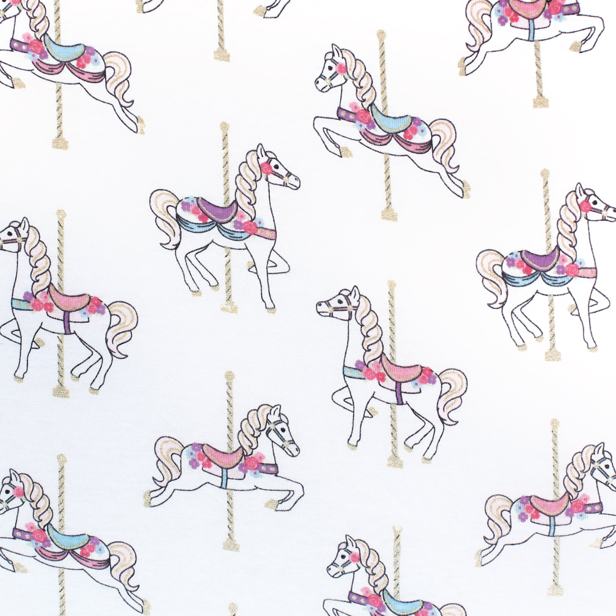 Hudson Baby Infant Girl Cotton Fitted Crib Sheet, Carousel Horse, One Size