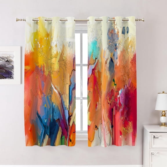 Abstract Colorful Color Bedroom Curtains,Abstract Painting in Blue Green Design Blackout Polyester Grommet Window Treatment Drapes for Living Room,2 Panels-52"W x 84"L (Pack of 2)