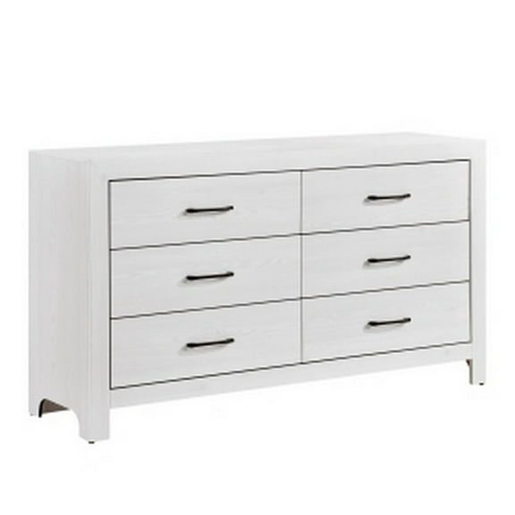 Benjara Eby 59 Inch Wide Dresser, 6 Drawers with Black Nickel Handles, White Finish