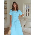 thumbnail image 5 of Summer Skirt Set Women 2 Piece Outfits Short Sleeve Top Elastic Waist Maxi Dress Sets with Pockets Lake Blue XL, 5 of 8