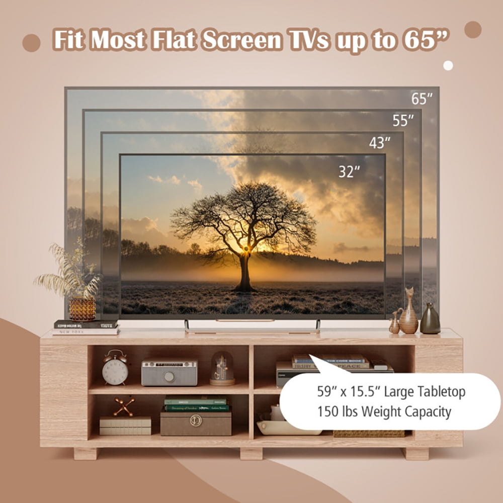 Finihen TV Stand, TV Cabinet, Modern Wood Storage Console Entertainment Center, Media Entertainment Center with Storage, for Living Room, Bedroom, Natural