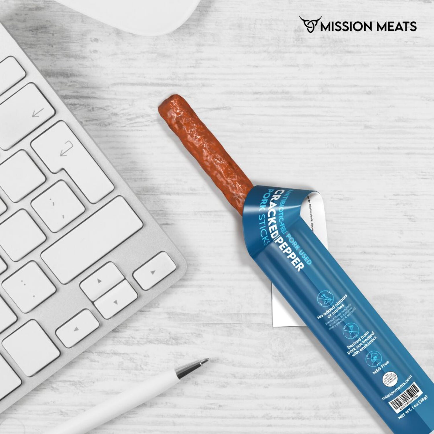 Mission Meats Cracked Pepper Pork Meat Sticks – Healthy Snacks for Kids & Adults, Sugar Free, AIP Friendly, Paleo, Whole 30, 1oz (Pack of 12)