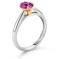 thumbnail image 3 of Gem Stone King 10K White and Yellow Gold Pink Created Sapphire Solitaire Engagement Ring for Women (0.90 Cttw, Oval 7X5MM, Gemstone September Birthstone, Size 5), 3 of 4