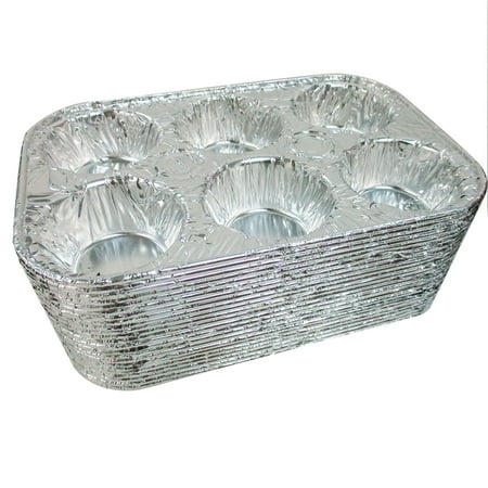 50 Pk Foil 6 Cavity Aluminum Pan Cake Mold Muffin Cupcake Disposable Container