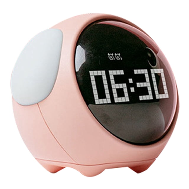 Reloj despertador digital LED multifuncional con forma de perro, luz nocturna activada por voz, color rosa