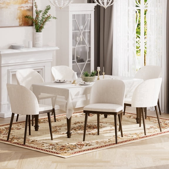 EOP Modern Upholstered Dining Chairs Set of 6, Wooden Dining Side Chairs with Curved Backrest, Armless Kitchen Chairs for Dining Room & Restaurant, Beige