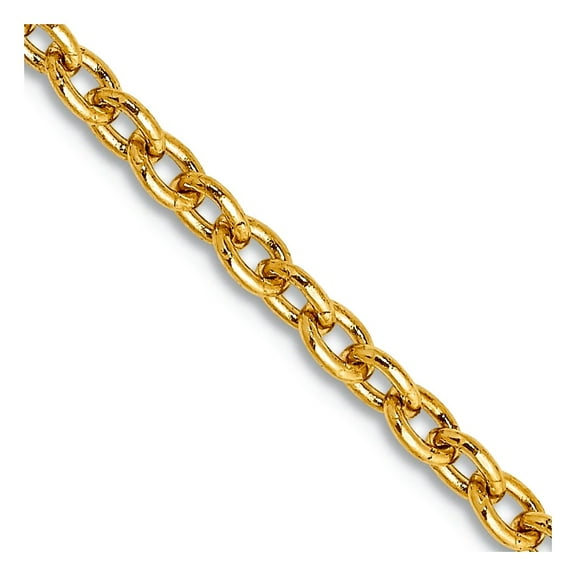 14k Yellow Gold Solid Polished 2.4mm Cable Chain Necklace 24 Inch Lobster Claw Chain Necklace for Women and Men