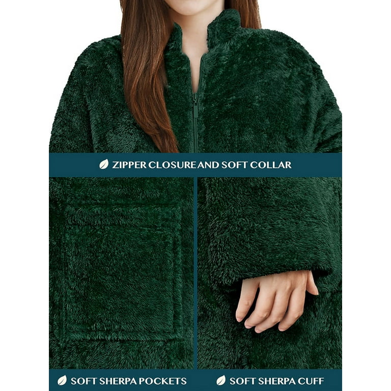 PAVILIA Sherpa Zip Up Robe for Women, Fuzzy Warm House Coat