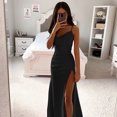 thumbnail image 6 of Quixlent Lady Evening Dress Low-cut V Neck Sleeveless Spaghetti Strap Satin Pleated High Split Solid Color Tight Waist Slim Fit Full Length Summer Prom Party Gown Ball, 6 of 8