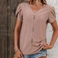 thumbnail image 5 of Womens Summer V Neck Blouses Petal Sleeve Eyelet Casual Cute Tops for Women Button Plain Basic Work Office Shirts, 5 of 7