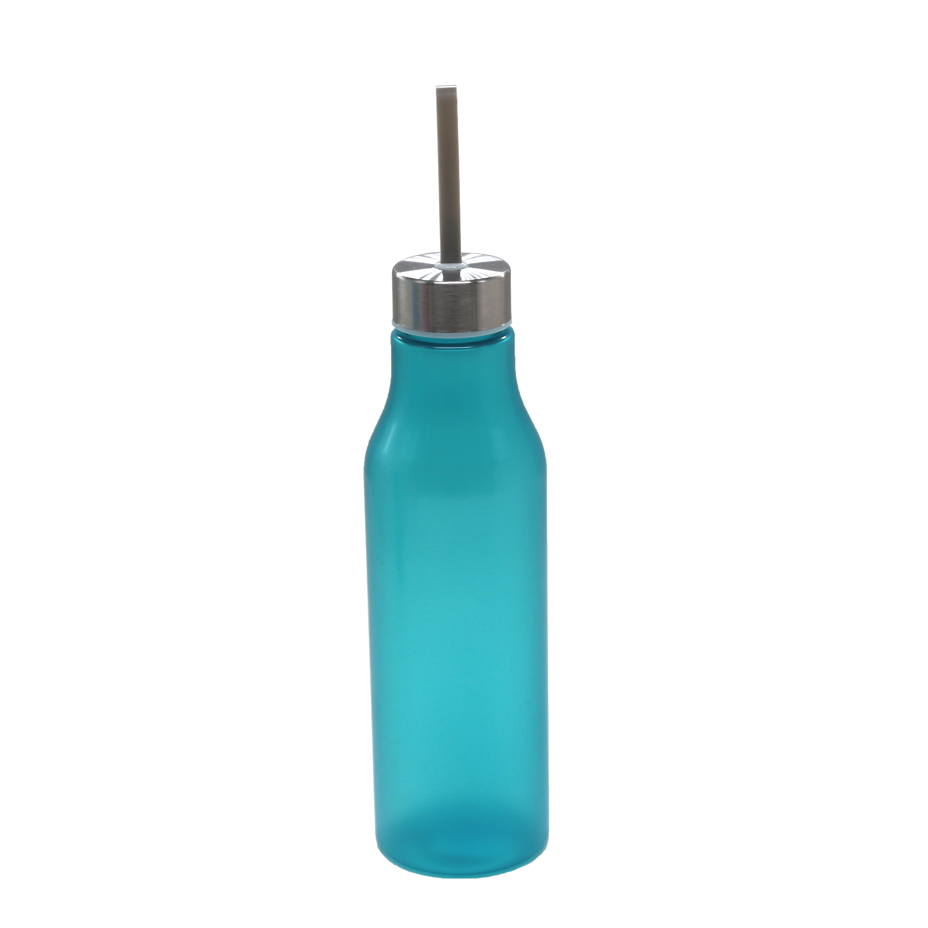 (5 pack) Mainstays 20oz Plastic Water Bottle with Stainless Steel Screw Cap Lid with Strap, Blue