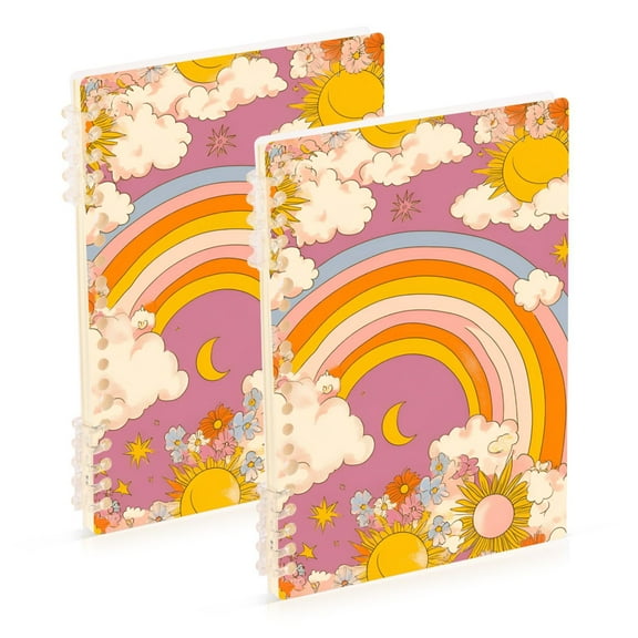 FORMRS 1-Subject Spiral Notebook 8" x 5" College Ruled 60 Refillable Sheet, 2 Pack, Purple Retro Rainbow