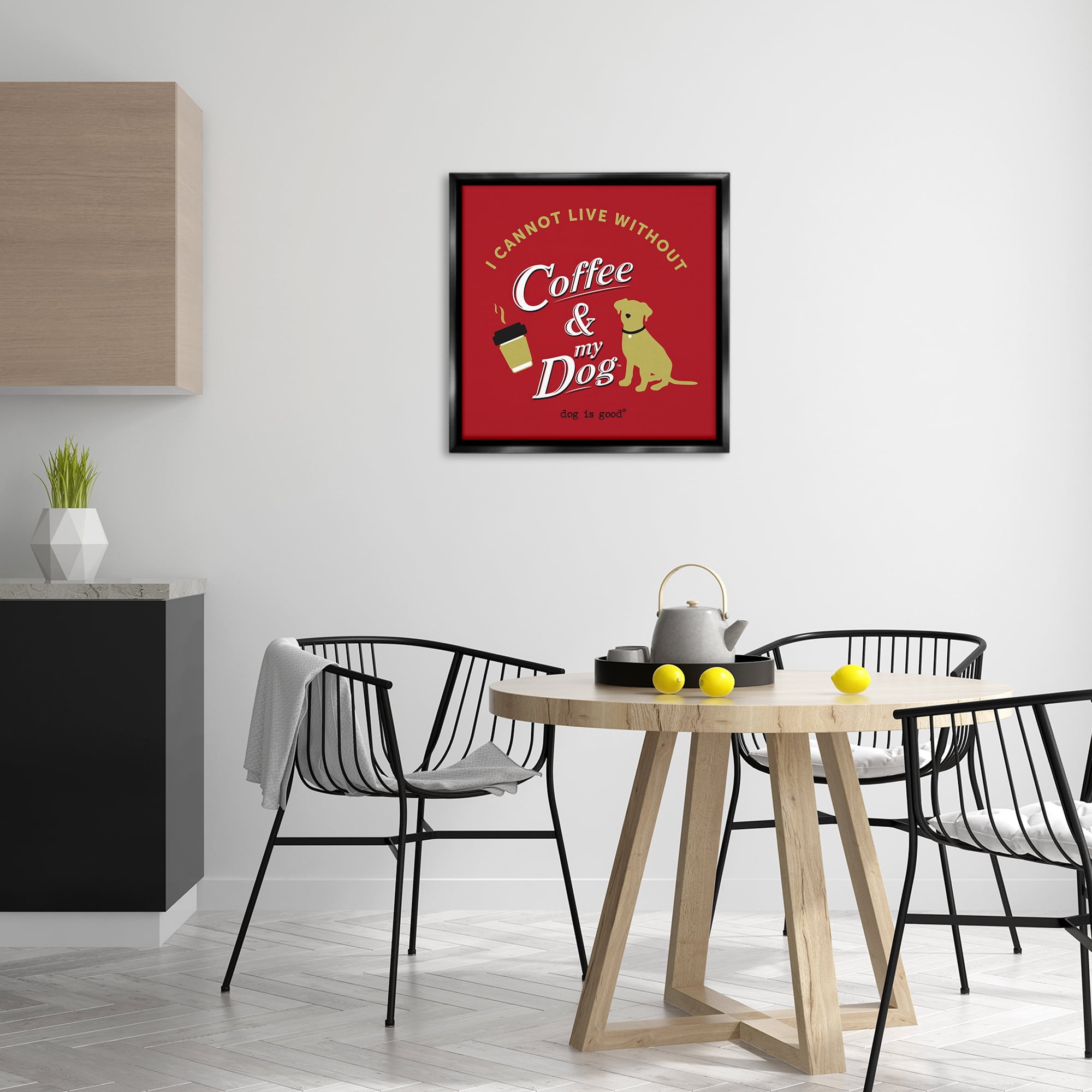 Stupell Industries Coffee & My Dog Animals Painting Black Floater Framed Canvas Art Print Wall Art, 25 x 25