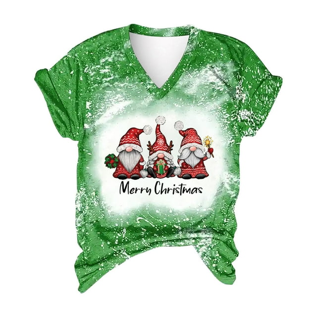Camisas Navideñas Para Mujer Moda Causal Con Cuello en V Blusa Estampada Camisetas de Manga Corta Odeerbi ODB201398