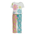 thumbnail image 5 of Barbie Toddler Girls Floral Short Sleeve Long Flare Pant Pajama Sleep Set, 2-Piece, Sizes 2T-5T, 5 of 5
