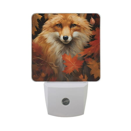 

Fox in Autumn Leaves Night Light LED Dusk to Dawn Auto Sensor Night Lamp Plug-in Nightlight for Bedroom Hallway Kitchen 2 PCs