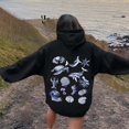 thumbnail image 2 of Wang6 White Graphic Hoodies for Womens Causal Loose Fit Back Sea Creatures Printed Pullover Sweatshirts Trendy Fall Long Sleeve V Neck Tops with Pockets Black XXL, 2 of 4