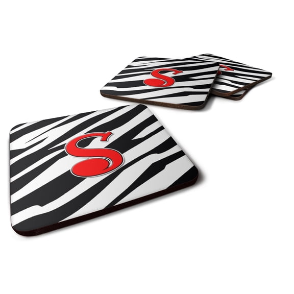 Letter S Initial Monogram - Zebra Red Foam Coaster Set of 4