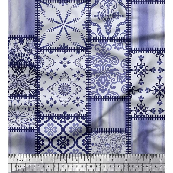 Soimoi Rayon Crepe Fabric Paisley,Mandala & Quatrefoil Patchwork Fabric Prints By Yard 46 Inch Wide