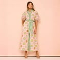 thumbnail image 5 of Dresses,Pink Botanical Print Linen Dress,Lantern Sleeves & Belted Waist, 5 of 9