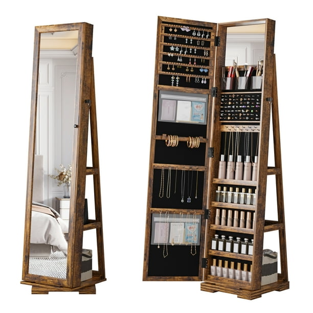 Lvifur 360° Rotating Jewelry Armoire with FullLength Mirror,Lockable
