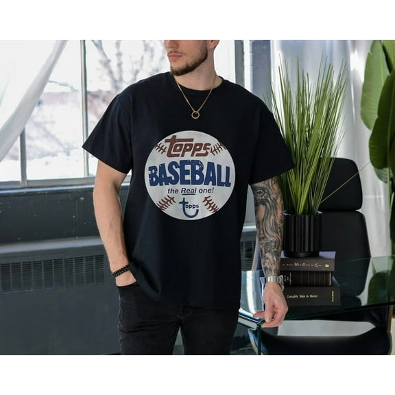 Topps Baseball Unisex T-shirt with Trading Card Vibe for Retro Sports Collectors, up to size 5XL.
