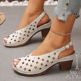 thumbnail image 5 of Rokment Women's Platform Dress Sandals for Ladies Summer Fashion Casual Leather Hollow out Fish Mouth Open Toe Chunky Block Mid Heel Slingback Sandals Beige Size 6.5, 5 of 7