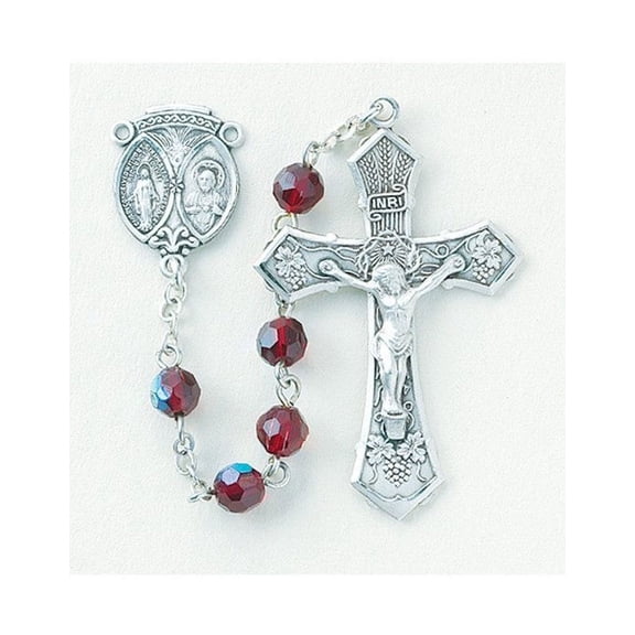 Tin Cut Ruby Aurora Borealis New England Pewter Rosary