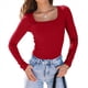 thumbnail image 2 of Camisas de Larga para Mujer, Blusas de Cuello Cuadrado, Blusas Básicas de Punto Acanalado, Conjuntos de Otoño, Ropa de Moda Rojo XXL, 2 of 8