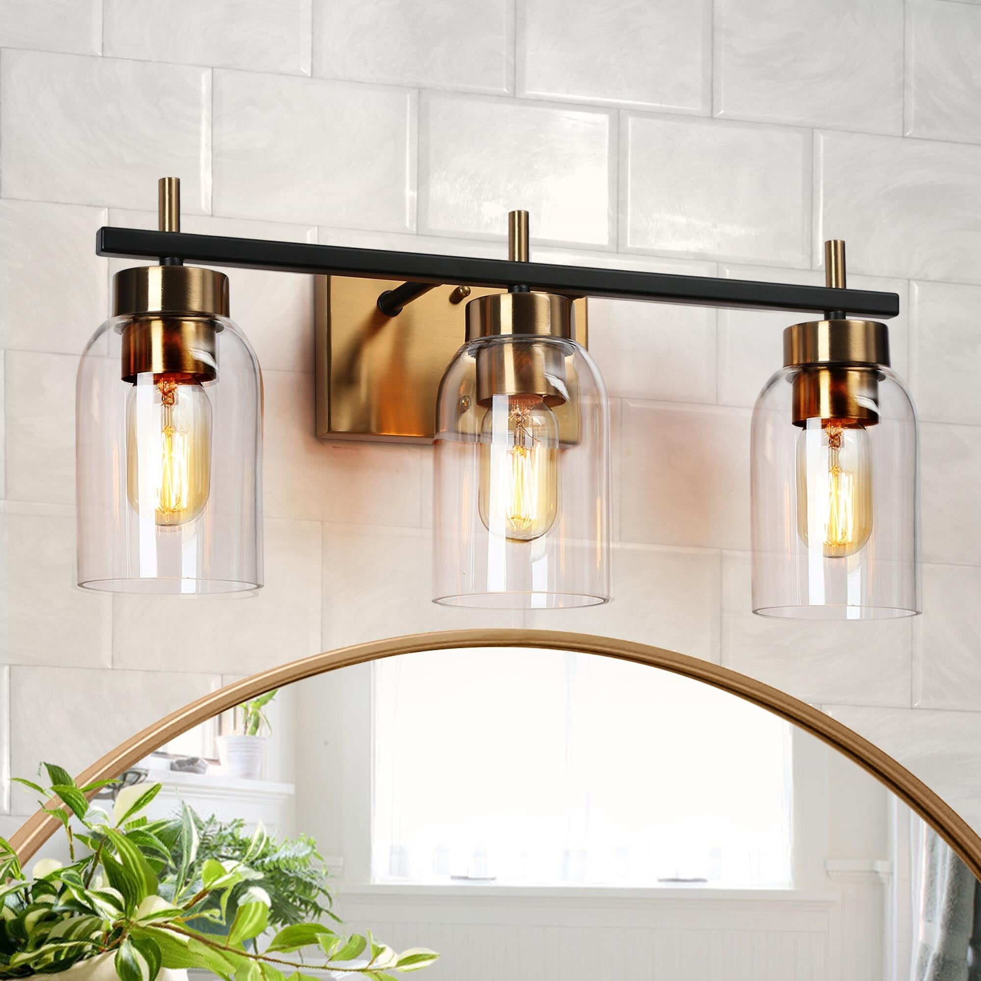 Beyond 3Light Modern Black Gold Bathroom Vanity Light Dimmable Glass