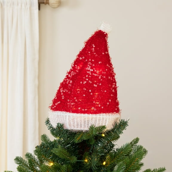 Northlight 12.25" Lighted Santa Hat Christmas Tree Topper, Clear Lights