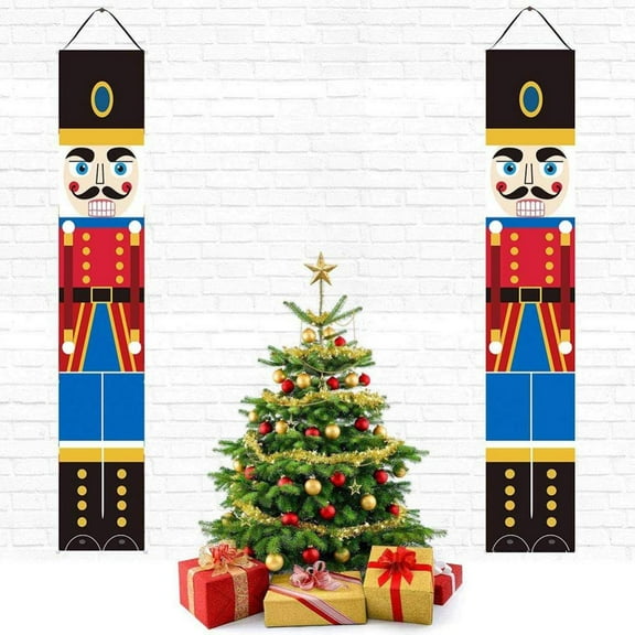 Christmas Nutcracker Banner Decorations Soldier Model Nutcracker Banners Outdoor Xmas Decor Nutcracker Hanging Sign Decor Banner for Door Porch Garden Yard, 11.8 x 70.8 in