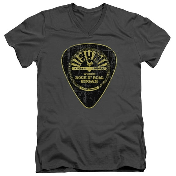 Sun Guitar Pick S/S Adult V-Neck Charcoal