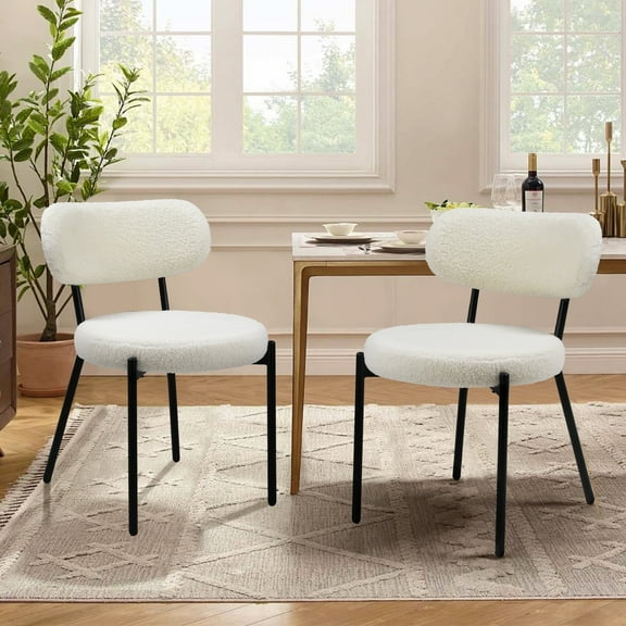TUAREX Upholstered Dining Chairs Set of 2, Boucle Fabric, Ergonomic Curved Backrest, Mid Century Modern Style Perfect for Kitchen and Dining Room, White