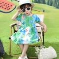 thumbnail image 4 of Robes Adolescentes Manches Courtes Col Rond Imprimé Vêtements Décontractés Mignons Robe Fille Bleu 5-6 Ans, 4 of 4