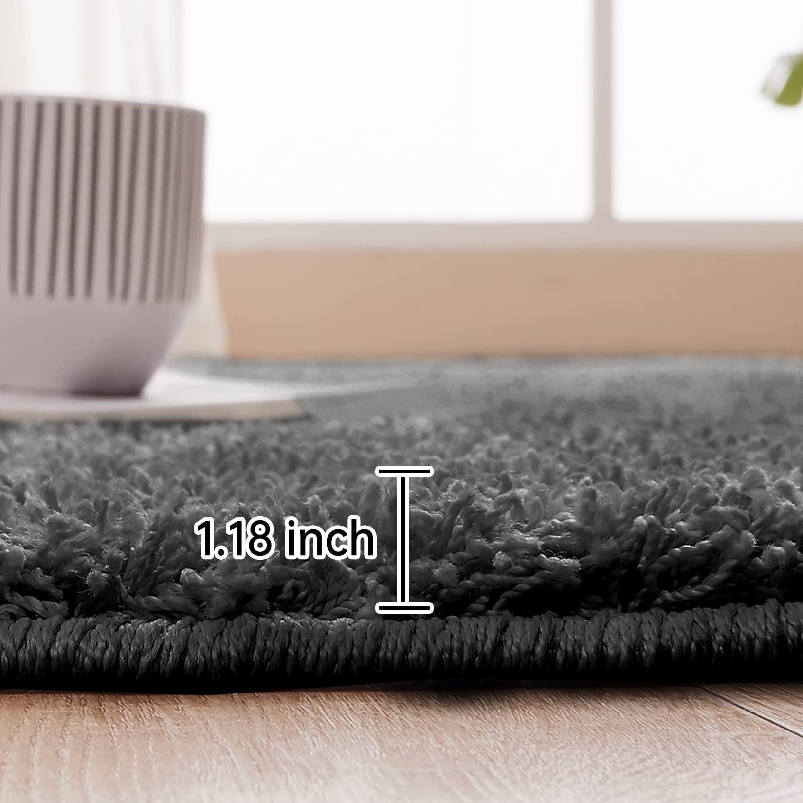 Wool Carpet Non-woven Bottom 100% polypropylene 1300g Fleece 1.2 inch Wool  Height Modern Area Rug Large Floor Mat and Rug for Living Room Dark Gery  5'*8' 