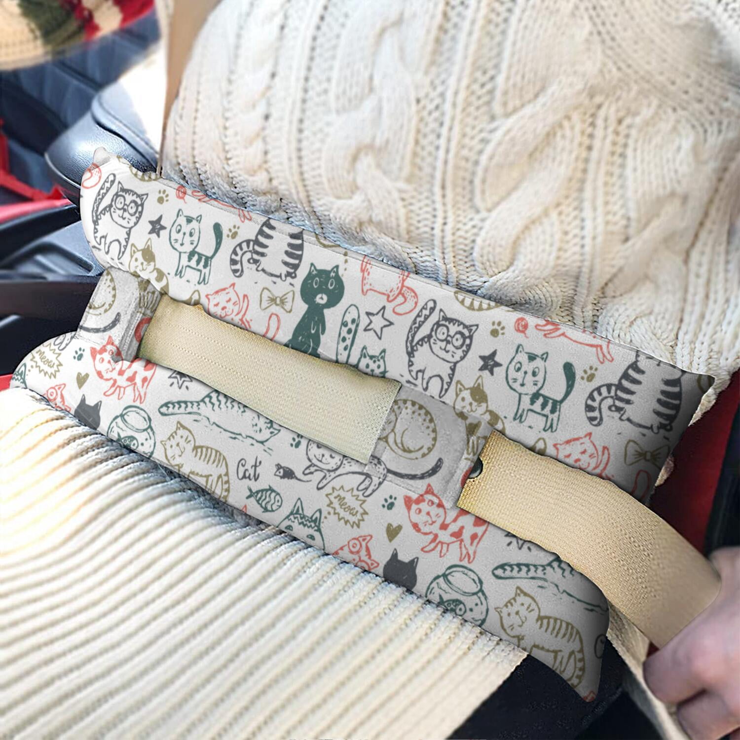 Minimalist Cat Design Seatbelt Cushion - Post-Surgery Mastectomy & Breast Cancer Recovery Pillow - Soft Car Travel Pad for Pet Lovers