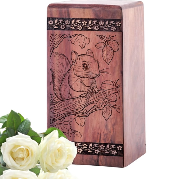 Squirrel Urn - Wooden Urns For Human Ashes Adult Male - Cremation Funeral Urns For Mom - Memorial Decorative Keepsake Urns Box11.25Inch, Large Size - 1Pcs Pack