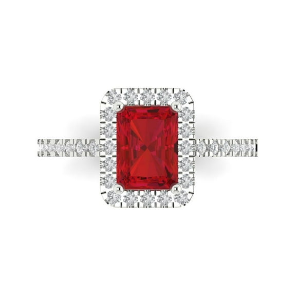 Halo Engagement Ring for Women - 1.86ct Simulated Pink Tourmaline in 18K White Gold Promise Ring