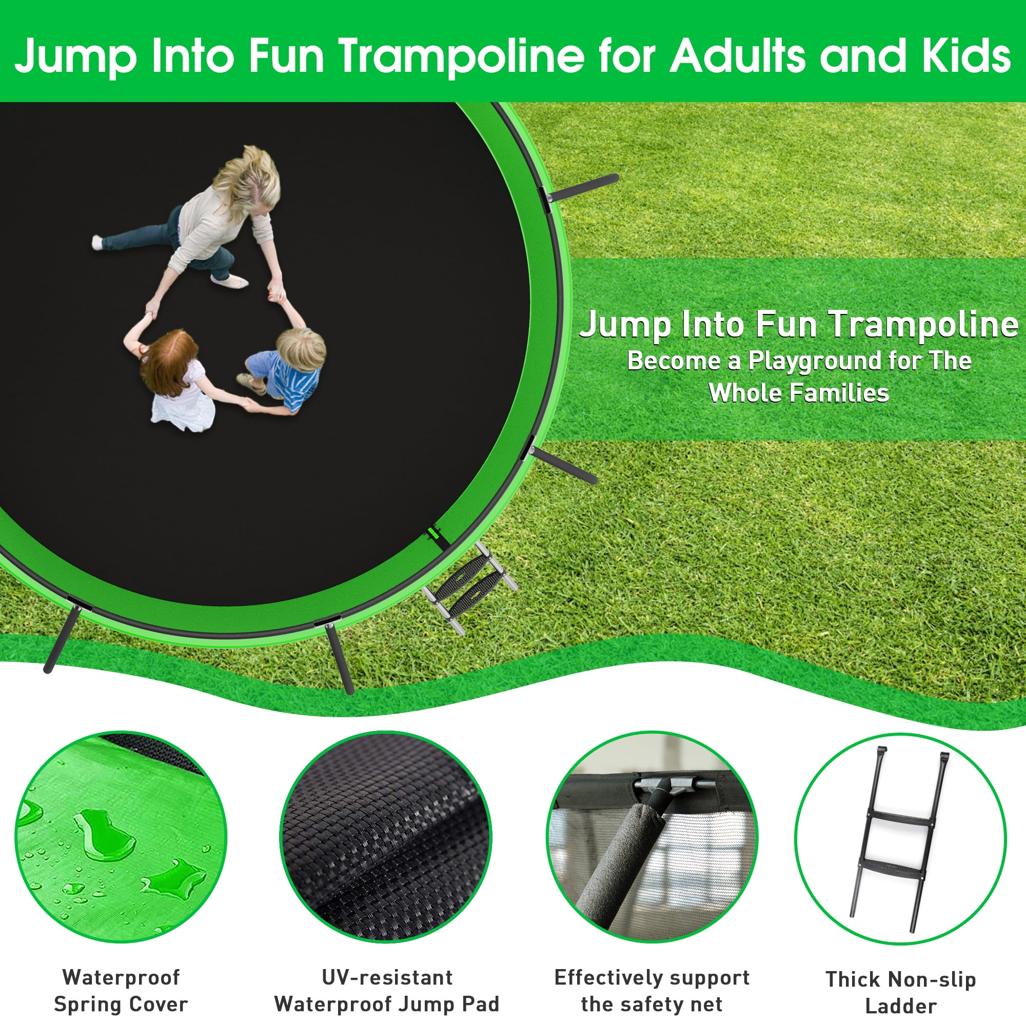 Jump Into Fun 12FT Trampoline 1200LBS for 6 Kids and Adults, Galvanized Anti-Rust Coating Pumpkin Outdoor Trampolines with Enclosure Net and Basketball Hoop, Gift Family Use