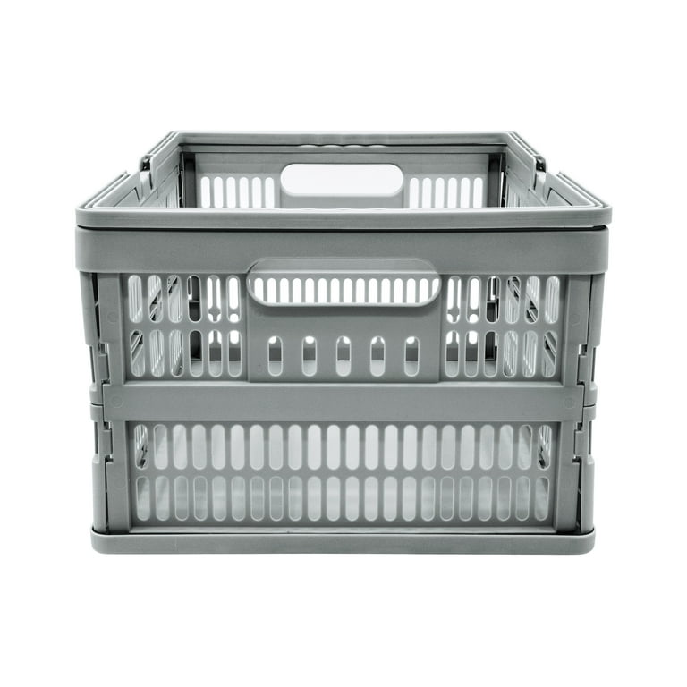 Mainstays Plastic Collapsible Storage Basket with Handles, Grey