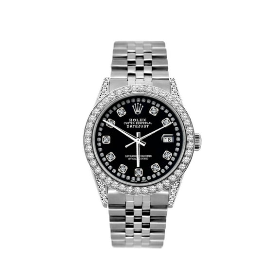 Pre-Owned Rolex Datejust Diamond Watch, 36mm, Stainless Steel Black Dial w/ Diamond Bezel and Lugs