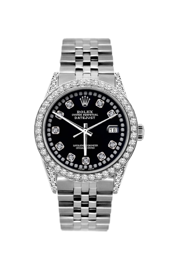 Pre-Owned Rolex Datejust Diamond Watch, 36mm, Stainless Steel Black Dial w/ Diamond Bezel and Lugs