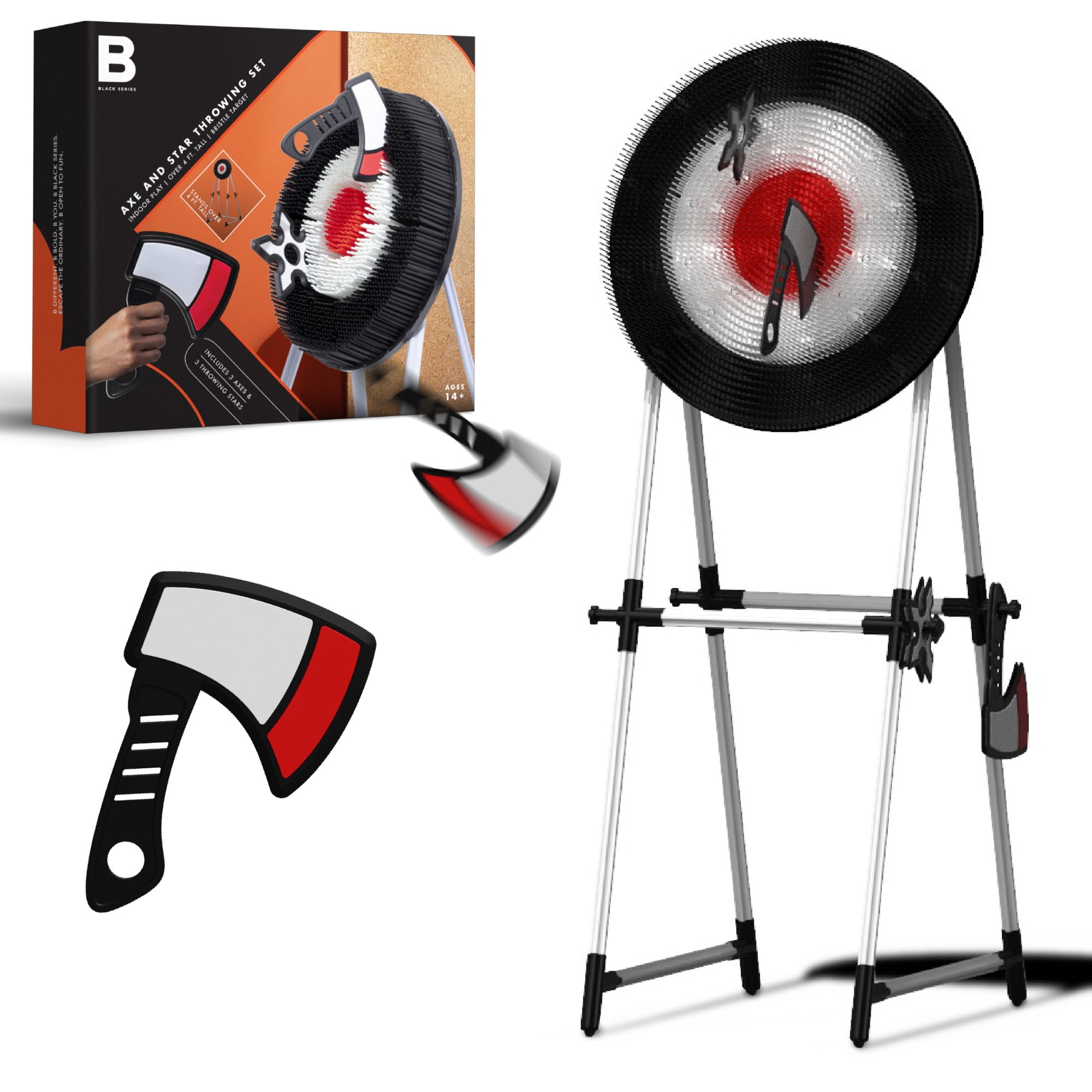 Black Series Axe Throwing Target Set, 3 Throwing Axes and Bristle Target, Active and Safe Play